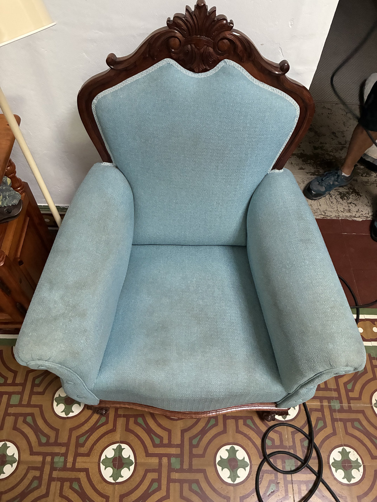 Armchair before professional upholstery cleaning