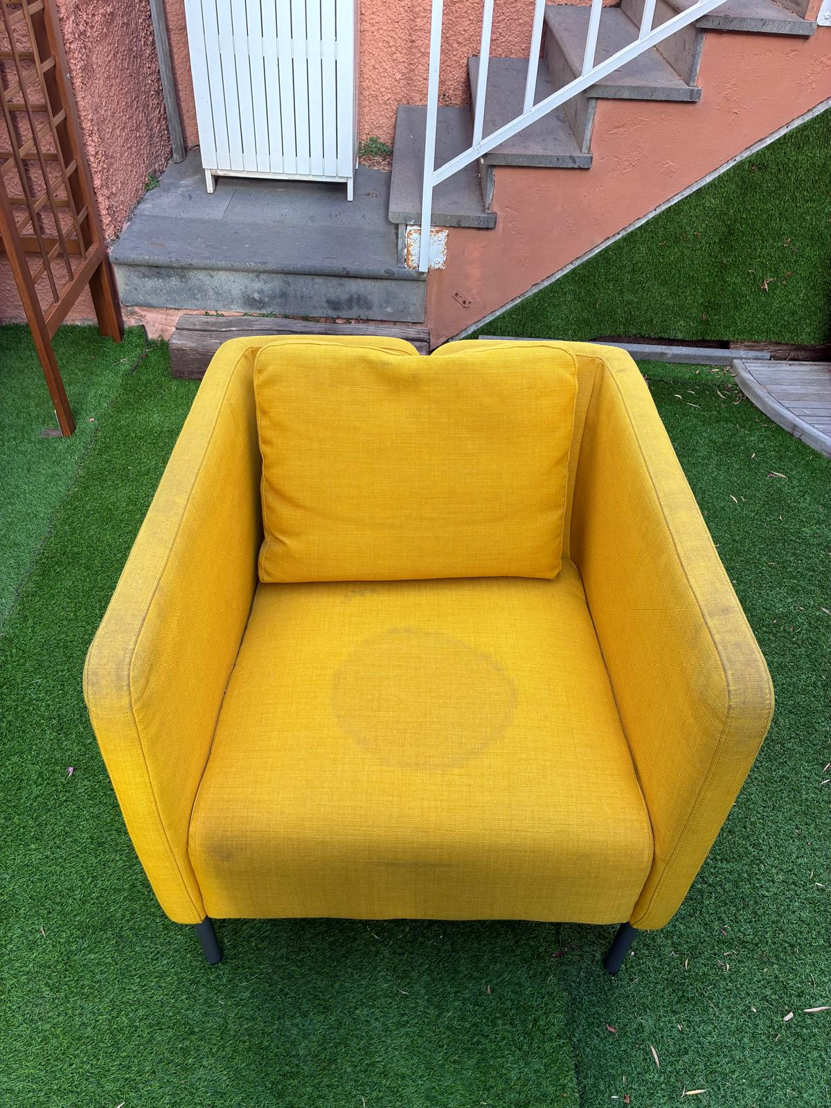 Yellow armchair before professional upholstery cleaning by Clean Sur