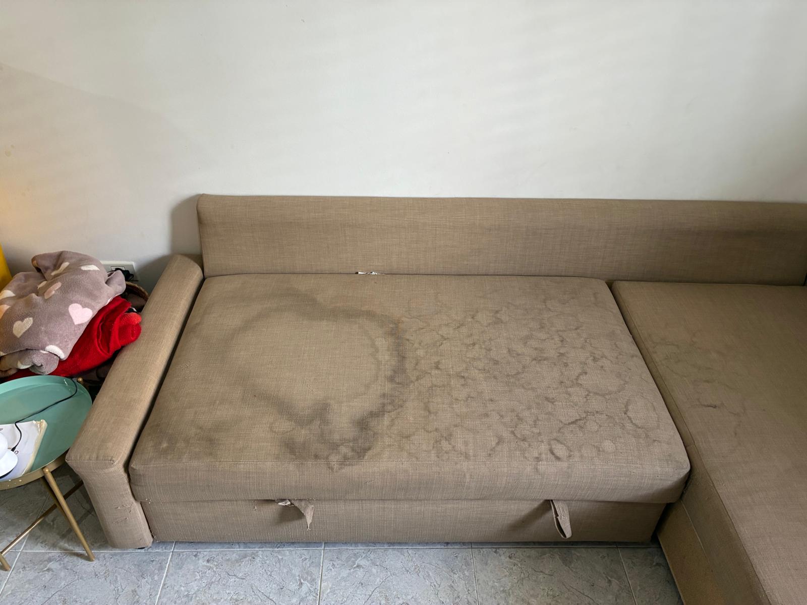 Brown sofa before professional upholstery cleaning by Clean Sur
