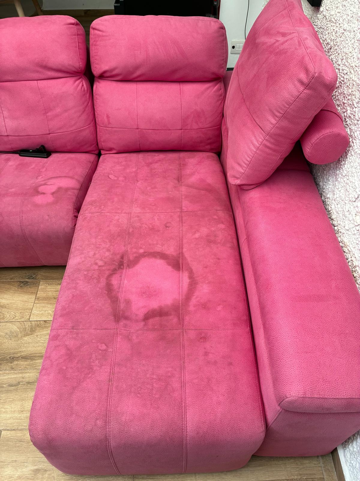 Pink lounge sofa before professional upholstery cleaning by Clean Sur